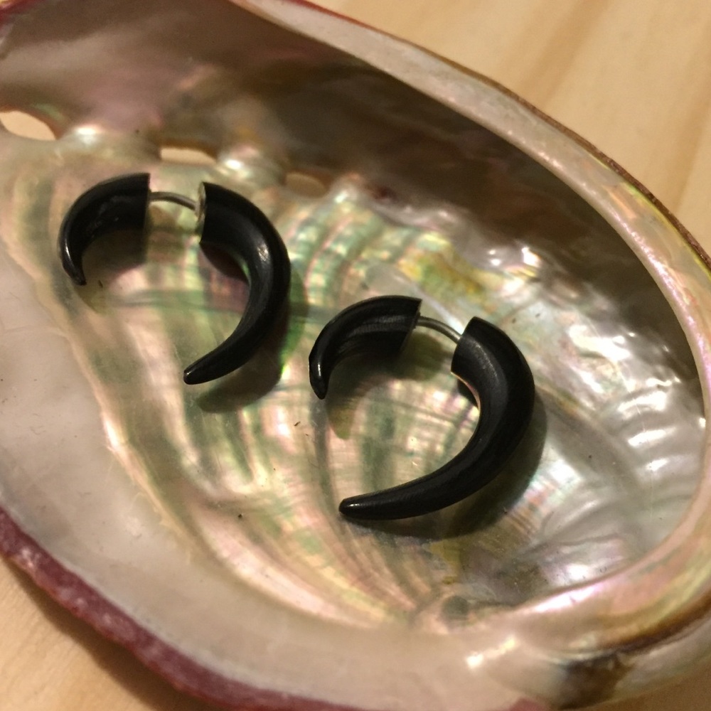 Black Double Horn Fake Gauge Earrings